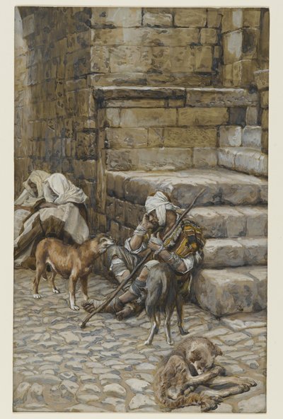 De arme Lazarus bij de deur van de rijke man door James Jacques Joseph Tissot