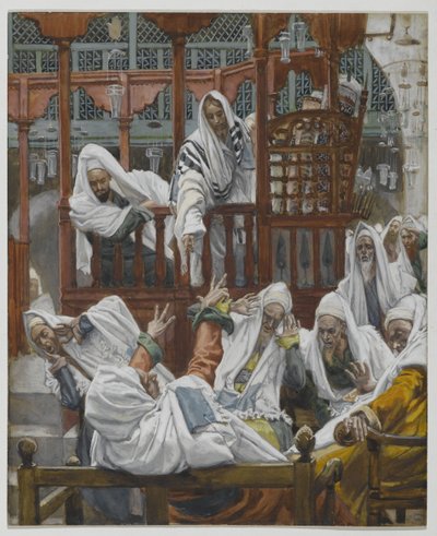 De bezeten man in de synagoge, illustratie uit Het leven van onze Heer Jezus Christus door James Jacques Joseph Tissot