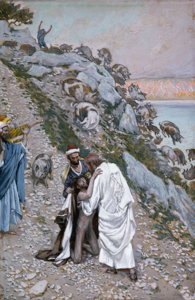De zwijnen in de zee gedreven, illustratie voor Het leven van Christus, ca. 1886-94 door James Jacques Joseph Tissot