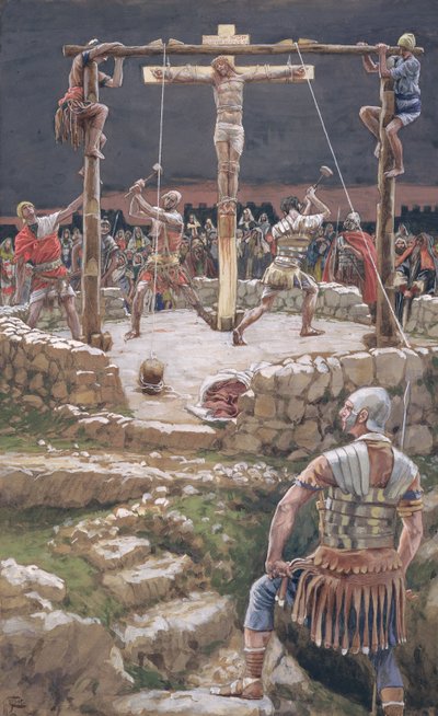 Het vastzetten van het kruis, illustratie voor Het Leven van Christus door James Jacques Joseph Tissot