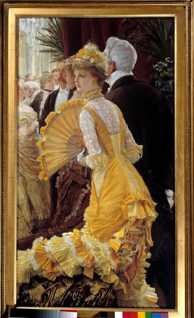 Gele jurk: elegant paar tijdens een sociale avond door James Jacques Joseph Tissot