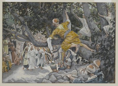 Zacheüs in de vijgenboom wachtend op de komst van Jezus door James Jacques Joseph Tissot