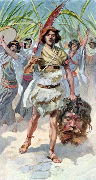 David brengt het hoofd van Goliath naar Jeruzalem - Bijbel door James Jacques Joseph after Tissot