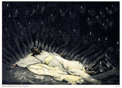 Jezus bediend door engelen - Bijbel door James Jacques Joseph after Tissot