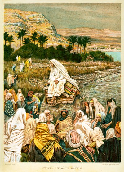 Jezus onderwijst aan de zee-oever - Sint Marcus - Bijbel door James Jacques Joseph after Tissot