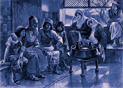 Job en zijn familie - Bijbel door James Jacques Joseph after Tissot