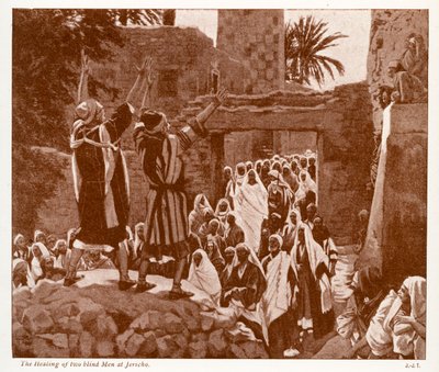 De genezing van twee blinden in Jericho - Bijbel door James Jacques Joseph after Tissot