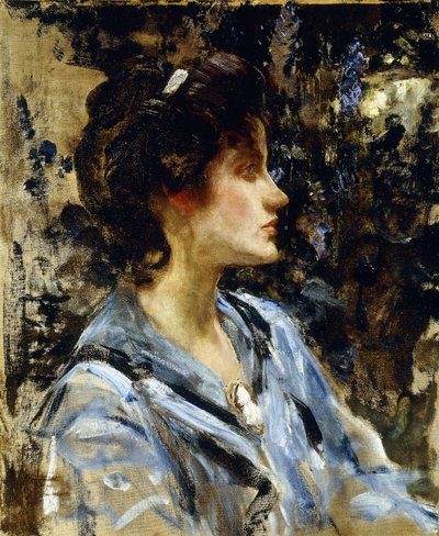 Jonge vrouw in blauw - Miss H. Strom door James Jebusa Shannon