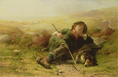 Een herdersjongen en zijn herdershond die hun plicht verwaarlozen, 1851 door James John Hill