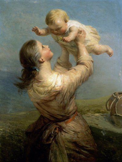 Ze kijkt altijd en kijkt met nieuw plezier. Schilderij van James John Hill (1811-1882) door James John Hill