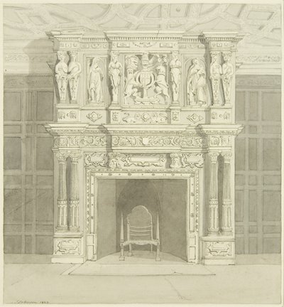 Open haard in Langton Mansion, aan de Achterzijde door James Johnson