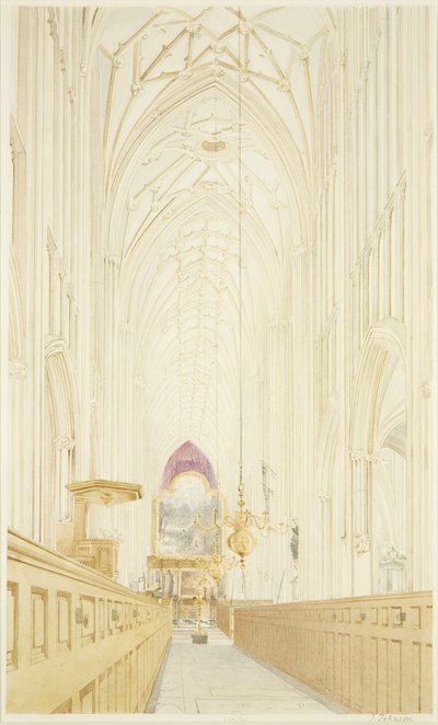 Schip van St Mary Redcliffe, kijkend naar het oosten met het Hogarth altaarstuk door James Johnson