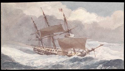 De Barham bij het zuidelijke einde van Sardinië op haar reis naar Engeland met vice-admiraal Sir Pulteney Malcolm, midden 19e eeuw door James Kennett Willson