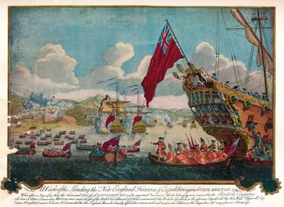 De landing van troepen uit New England op het eiland Cape Breton om Louisbourg aan te vallen door James L. Brooks