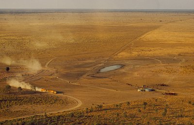 Wegtrein die vee vervoert, steekt een onherbergzaam outback-plateau over. West-Australië, Australië door James L Stanfield