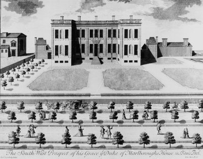 Het zuidwestelijke uitzicht van het huis van de hertog van Marlborough in St. James