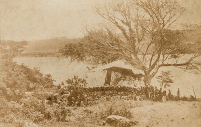Het voorlezen van een ultimatum aan Zulu-hoofden aan de Natal-kant van Drift Lower Tugela door James Lloyd