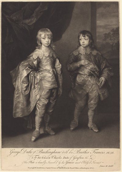 George Hertog van Buckingham met zijn broer Francis door James MacArdell after Sir Anthony van Dyck