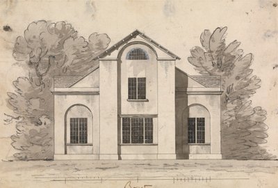 Voorbereidende tekening voor Ontwerp 1, Plaat 1 van Een Verzameling Ontwerpen voor Landelijke Toevluchtsoorden door James Malton