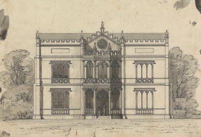 Voorbereidende tekening voor ontwerp 21, plaat 19 van een verzameling ontwerpen voor landelijke toevluchtsoorden door James Malton