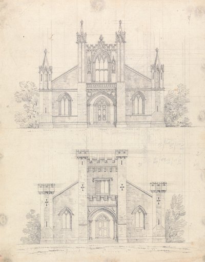Voorbereidende tekening voor Ontwerpen 12 en 13, Plaat 10 van Een verzameling ontwerpen voor landelijke toevluchtsoorden door James Malton