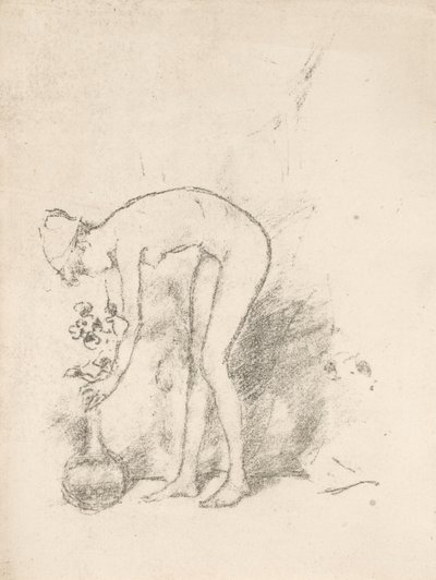 Een naaktmodel dat bloemen rangschikt door James Abbott McNeill Whistler