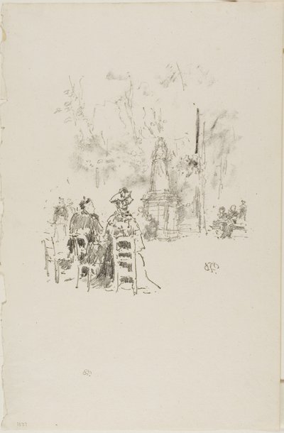 Gesprek onder het standbeeld, Luxemburgse Tuinen door James Abbott McNeill Whistler