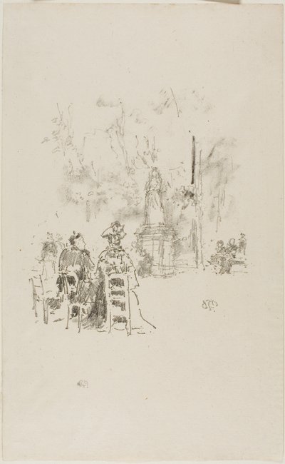 Gesprek onder het standbeeld, Luxemburgse Tuinen door James Abbott McNeill Whistler