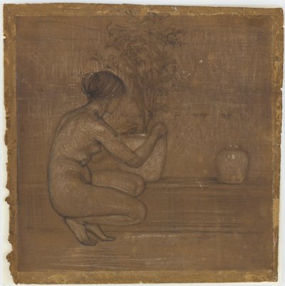 Hurkend figuur. Studie voor <em>The White Symphony: Three Girls</em> door James Abbott McNeill Whistler