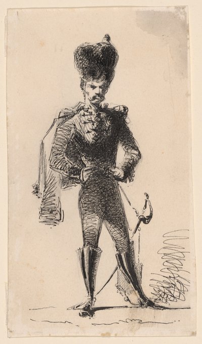 Huzaren (recto) Man met een Hoge Hoed en Verbonden Hoofd (verso) door James Abbott McNeill Whistler