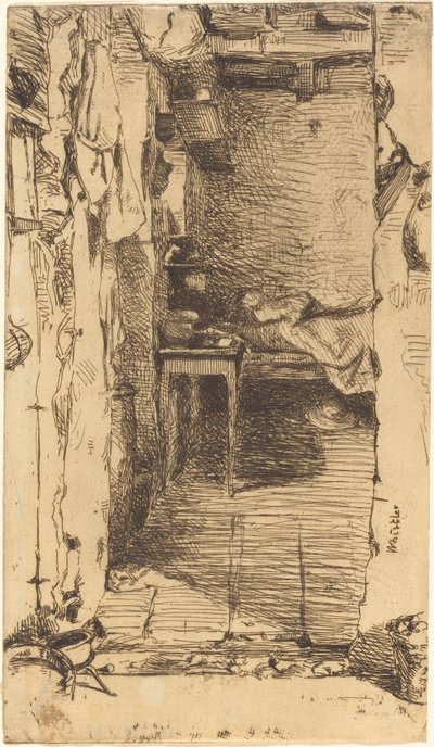 Voddenrapers, Quartier Mouffetard, Parijs door James Abbott McNeill Whistler