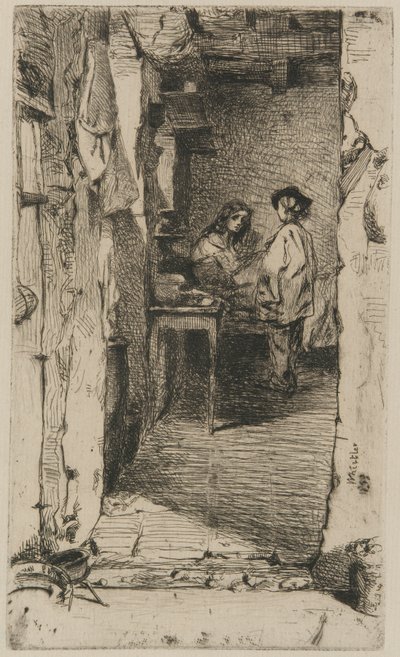 Voddenrapers, Quartier Mouffetard, Parijs door James Abbott McNeill Whistler