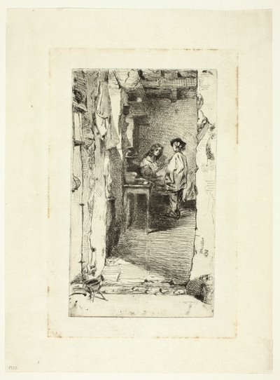 Voddenrapers, Quartier Mouffetard, Parijs door James Abbott McNeill Whistler