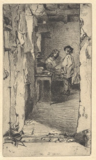 Voddenrapers, Quartier Mouffetard, Parijs door James Abbott McNeill Whistler