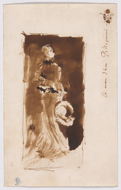 Schets naar "Schikking in bruin en zwart: Portret van Miss Rosa Corder". door James McNeill Whistler