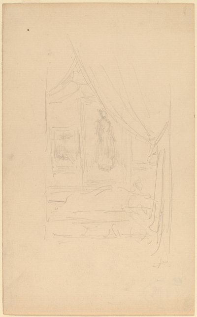 Schets van het portret van mevrouw Godwin toen het hing bij de Society of British Artists door James Abbott McNeill Whistler