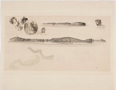 Schetsen op de kustonderzoekplaat door James Abbott McNeill Whistler