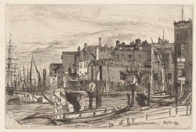 Thames Politie (Wapping Wharf), uit de Thames Set (Een serie van zestien etsen van scènes aan de Theems en andere onderwerpen) door James Abbott McNeill Whistler