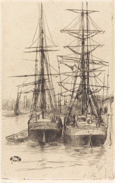 Twee Schepen door James Abbott McNeill Whistler