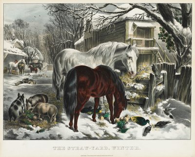 Stro-werf, Winter, 1800s door James Merritt Ives