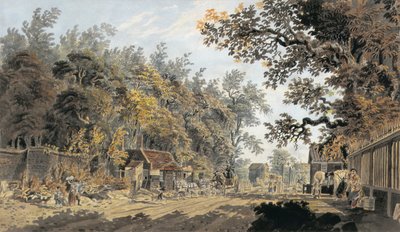 Koets en Vier die aankomen bij een Tolpoort, Londen door James Miller
