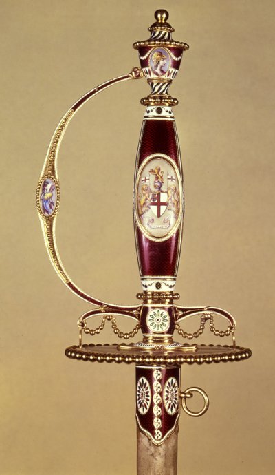 Heft van een zwaard gepresenteerd aan kolonel James Hartley (1745-99) door de Oost-Indische Compagnie, gezet door James Morisset (c.1766-c.1800) c.1780 door James Morisset