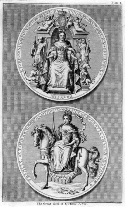 Het grote zegel van koningin Anne van Groot-Brittannië door James Mynde
