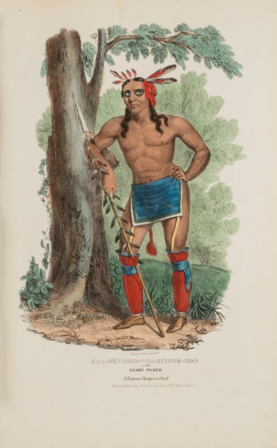 KAA-NUN-DER-WAAGUINSE-ZOO of de Bessenplukker; een beroemd Chippewa opperhoofd, uit de Aboriginal Portfolio door James Otto Lewis