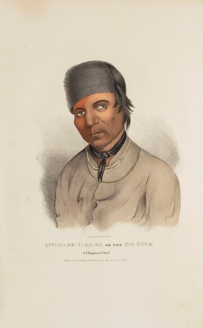 KITCH-EE-I-AA-BA of de grote bok; een Chippewa opperhoofd, uit de Aboriginal Portfolio door James Otto Lewis