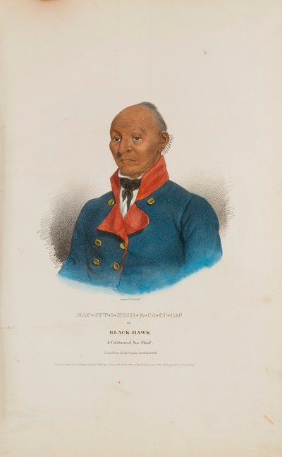 MAC-CUT-I-MISH-E-CA-CU-CAC of Zwarte Havik; een gevierd Sac opperhoofd, uit de Aboriginal Portfolio door James Otto Lewis