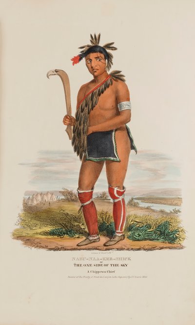 NABU-NAA-KEE-SHICK of De ene kant van de hemel, een Chippewa opperhoofd, uit de Aboriginal Portfolio door James Otto Lewis
