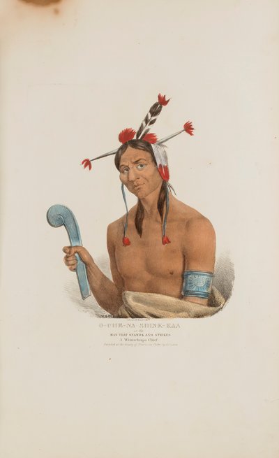 O-CHE-NA-SHINK-KAD of de man die staat en toeslaat; een Winnebago opperhoofd, uit de Aboriginal Portfolio door James Otto Lewis
