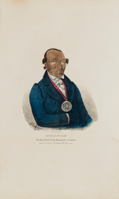 RICHARDVILLE; Het opperhoofd van de Miami stam van de Indianen, uit de Aboriginal Portfolio door James Otto Lewis