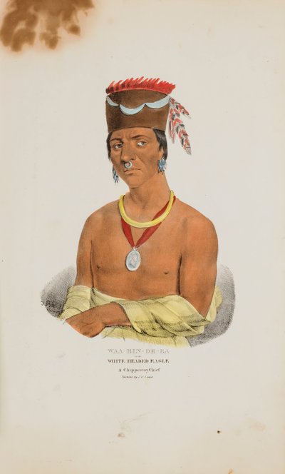WAA-BIN-DE-BA of de adelaar met het witte hoofd; een Chippeway opperhoofd, uit de Aboriginal Portfolio door James Otto Lewis